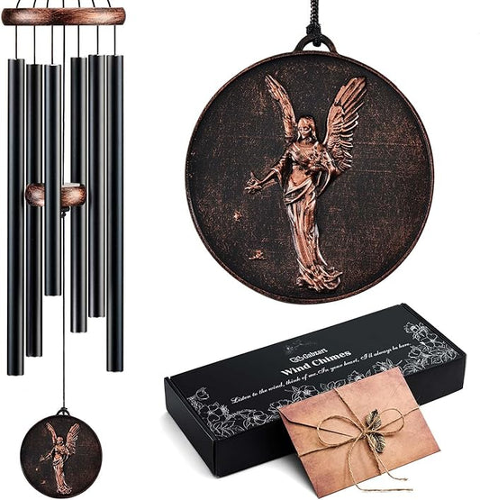 Wind Chimes for Outside, Vintage Angel Deep Tone Wind Chime Outdoor Clearance, Memorial/Festivals/Birthday Gift for Mom Dad Women Grandma, Home Garden Patio Decor (34" Angel)