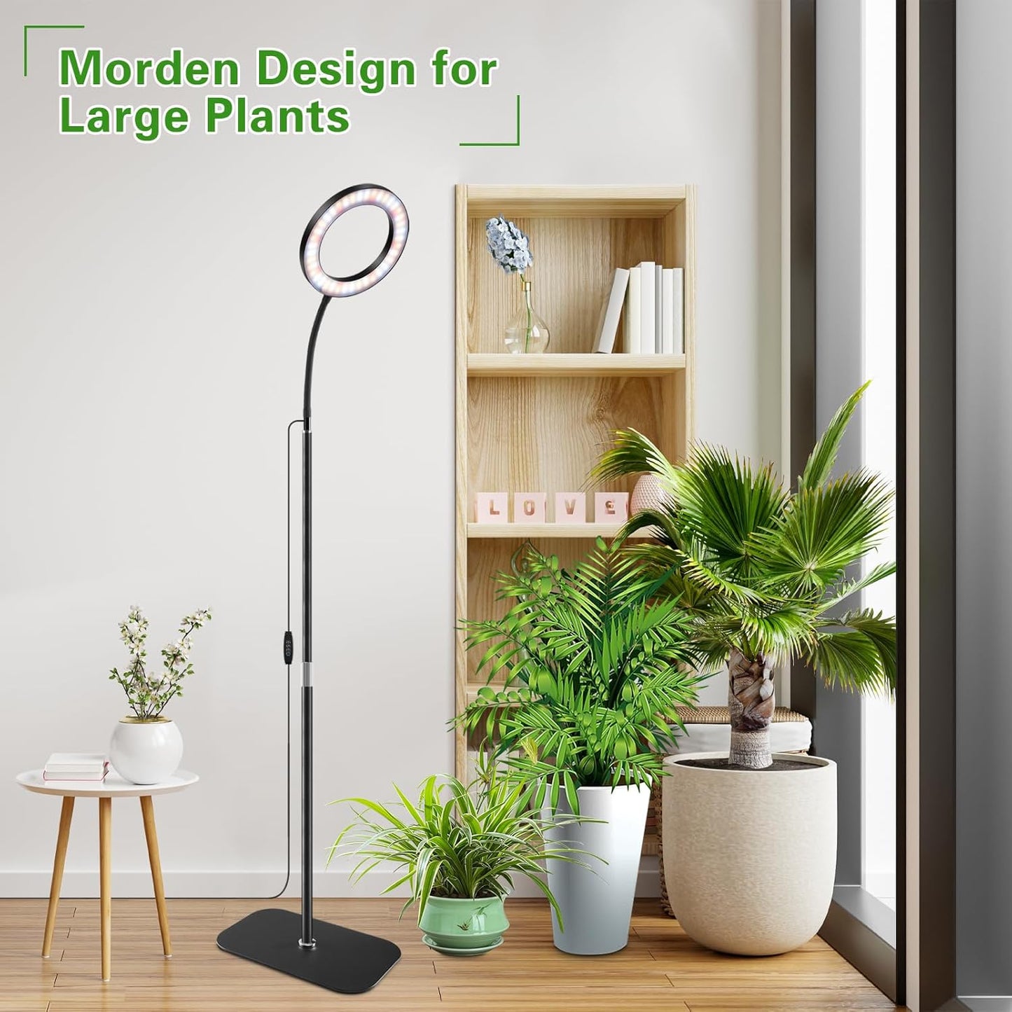 Full Spectrum Grow Light with Stand for Indoor Plants, Floor Plant Light, 3/9/12H Timer, 3 Color Modes, Adjustable Height 16.5–67in, for Large Plants & Home Décor(1 Head)