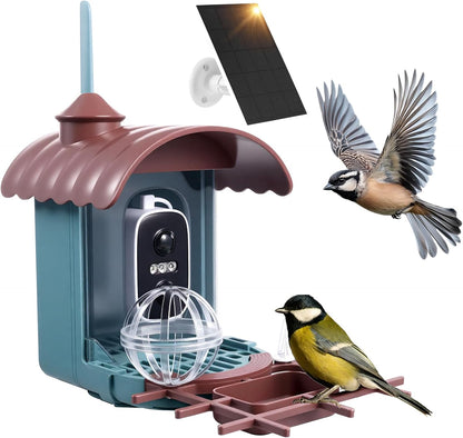 Smart Bird Feeder with Camera – AI Recognition, 130° Wide Angle, Solar & USB Powered, IP65 Waterproof, Motion Detection, Night Vision, Two-Way Audio, Cloud Storage–for Nature Lover (Bird Feeder)