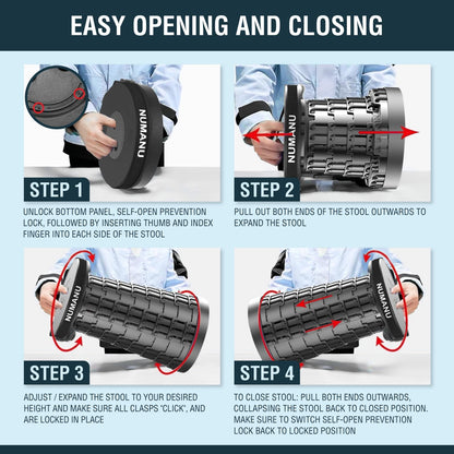 NUMANU 2025 Upgraded Collapsible Stool & 3IN1 Cushioned Carry Bag, 2.5"-18" Height Adjustable Max 620lbs, Portable Retractable Telescoping Seat, Foldable Camping Stool or Footrest for Adults (Round)