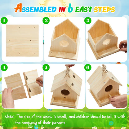 Liliful 12 Sets Wooden DIY Birdhouse Kit Unfinished Bird Houses with Paints and Paintbrushes Bird Feeder Craft Arts for Boy or Girl Classroom Activity and Christmas Kids Wooden Craft Gifts