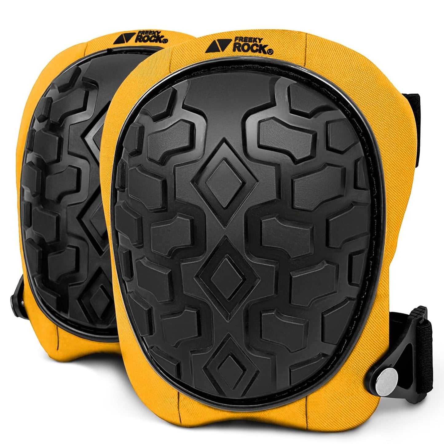 Professional Knee Pads for Work Construction with Heavy Duty Cap Foam Padding Gel Cushion Knee Pads for Men, Comfortable Adjustable Strong Strap, Military Grade Rivet for Flooring Gardening, Yellow