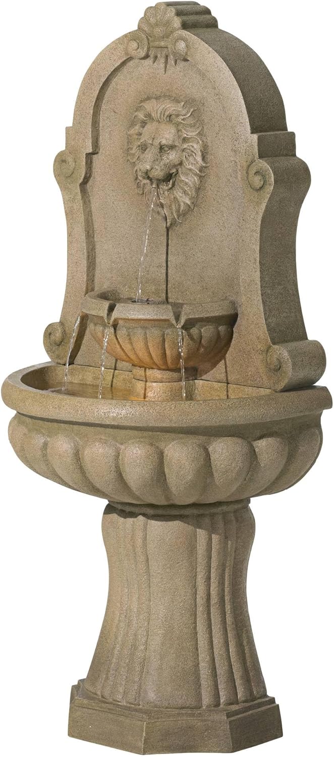 Royal Savanna Lion 58" High Large Italian Indoor Outdoor Decor Faux Stone Floor Fountain with Light LED Tiered Standing Basin Water Feature for Outside Garden Patio Yard Backyard - John Timberland