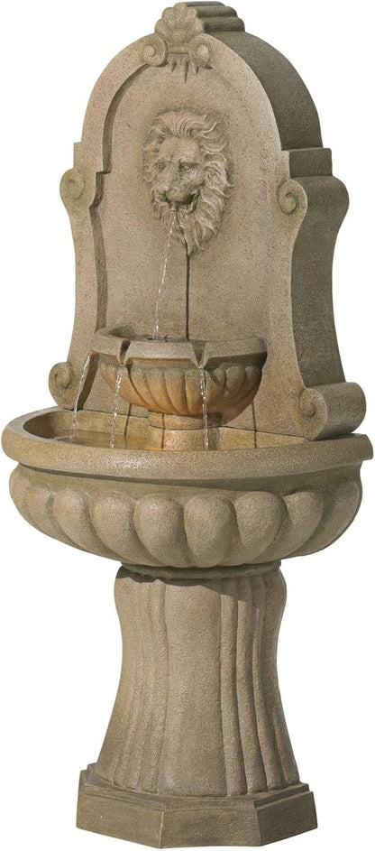 Royal Savanna Lion 58" High Large Italian Indoor Outdoor Decor Faux Stone Floor Fountain with Light LED Tiered Standing Basin Water Feature for Outside Garden Patio Yard Backyard - John Timberland