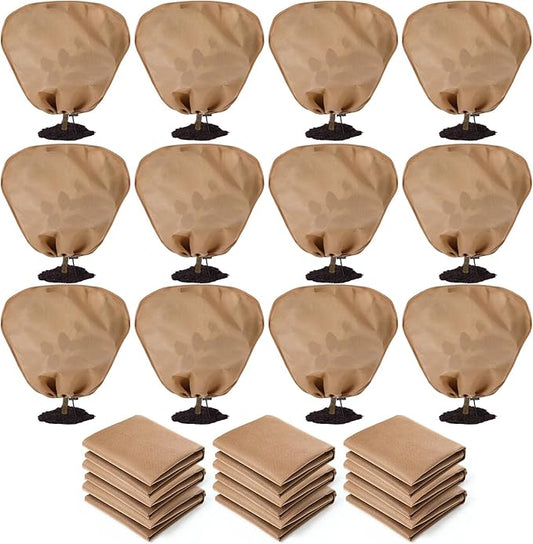 12 Pcs Winter Plant Covers Freeze Protection Reusable Plant Protector Bag with Drawstring Warm Shrubs Cover Frost Protection Planting Jacket Bags for Outdoor Garden, Brown (23.6 x 31.5 Inch)