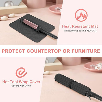 AMIJEAL Oversize Silicone Heat Resistant Mat for Hair Tools, Curling Iron Mat, Hot Tools Holder, Portable Flat Iron Hair Straightener Pad Cover for Travel Vanity Salon(14.2" x 11.0")