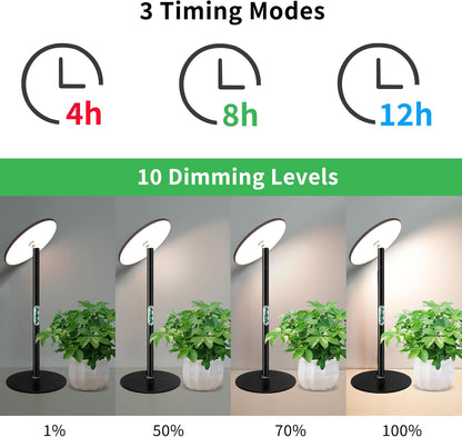 chiphy Desk Grow Lights for Indoor Plants, Full Spectrum LED Plant Light, 40W Aluminum Tabletop Grow Lamp, Automatic Timer 4H/8H/12H, 16''-30'' Height Adjustable, Remote for Large Small Plants