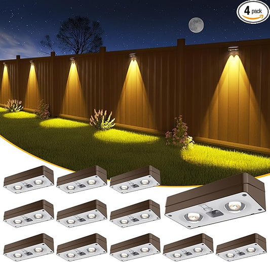 Solar Fence Lights 12 Pack Brown, 50 Lumens Outdoor Fence Lights Solar Powered with 12 Modes RGB Color Glow LED Deck Lighting Outdoor Waterproof IP65, Backyard, Deck, Porch, Railing, Pool, Wall