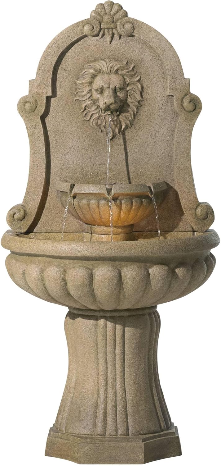 Royal Savanna Lion 58" High Large Italian Indoor Outdoor Decor Faux Stone Floor Fountain with Light LED Tiered Standing Basin Water Feature for Outside Garden Patio Yard Backyard - John Timberland