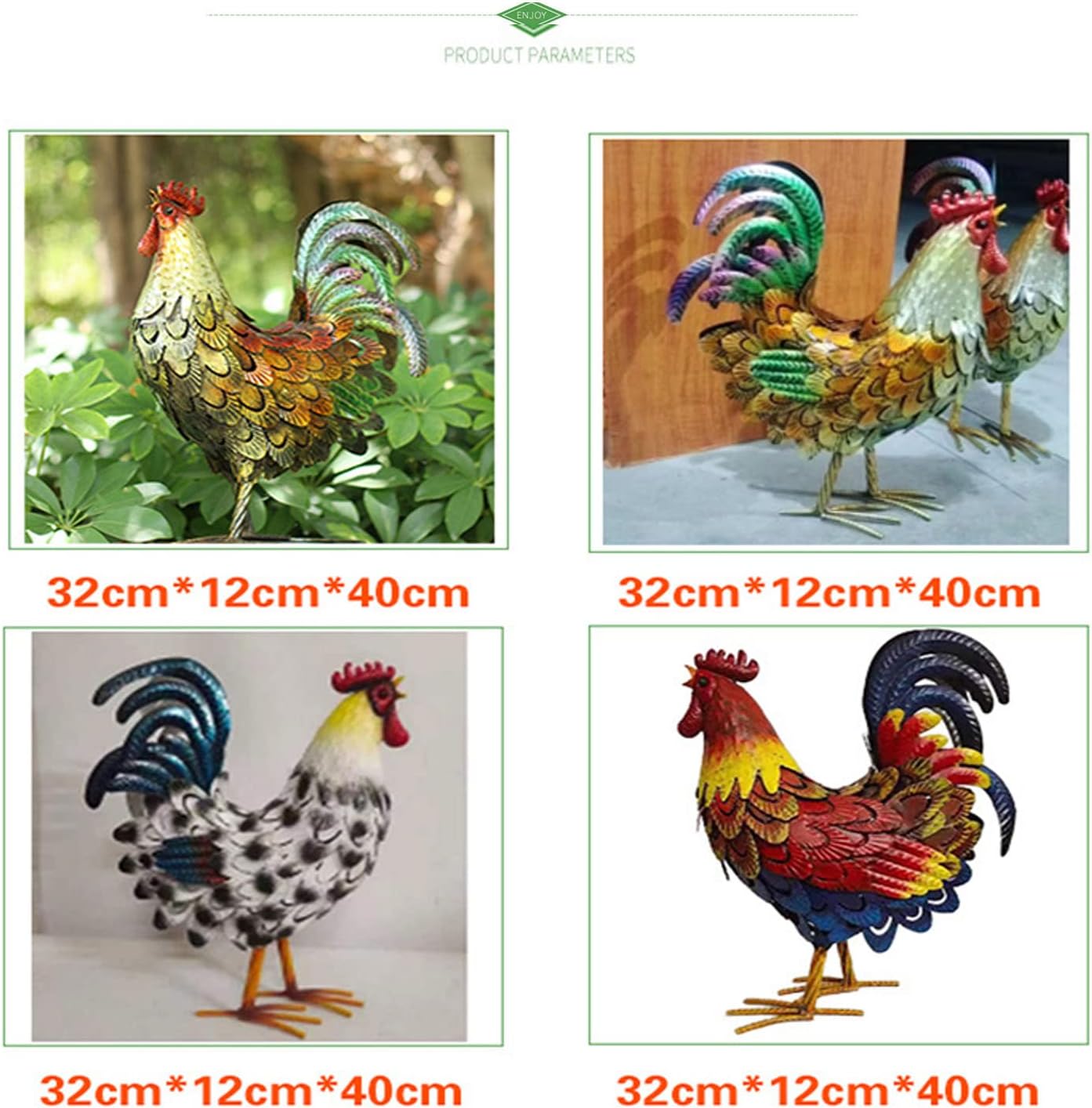 Metal Rooster Decor， Chicken Animal Yard Art Lawn Ornament Figurines Artwork for Outdoor, Patio,Backyard and Home Kitchen Decoration (Maroon)