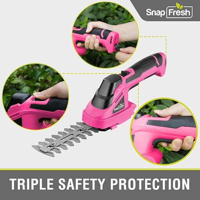 SnapFresh Cordless Grass Shears, 2-in-1 Handheld Hedge Trimmer, 7.2V Electric Grass Trimmer, Lightweight & Portable Hedge Shear with Charger, Shrubbery Trimmer for Garden Yard Lawn(Pink)
