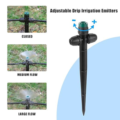 Anti-Drop Drip Irrigation Emitters Sprayer for 1/4" Irrigation Tubing,Double Hole Design Adjustable 360 Degree Sprayer on 6.5" Stake for Garden Irrigation Watering System (25pc-Green Sprayer)