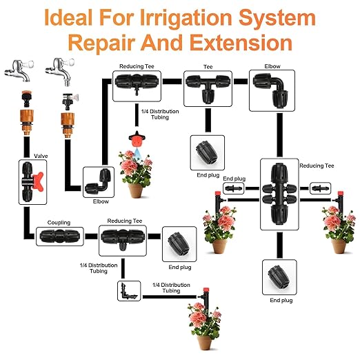 25-Piece 1/2" Drip Irrigation Fittings Kit - Anti-Drop Barbed Locked Nut Connectors for 1/2" Drip Tubing