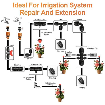 25-Piece 1/2" Drip Irrigation Fittings Kit - Anti-Drop Barbed Locked Nut Connectors for 1/2" Drip Tubing