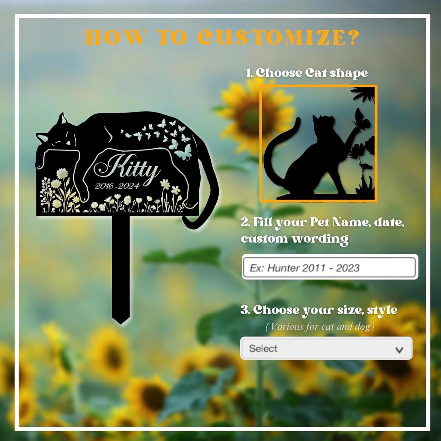 Personalized Cat Grave Marker – Custom Outdoor Pet Memorial Stone with Name and Years, Cat Headstones for Backyard or Pet Cemetery, Pets Grave Markers