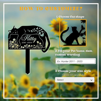 Personalized Cat Grave Marker – Custom Outdoor Pet Memorial Stone with Name and Years, Cat Headstones for Backyard or Pet Cemetery, Pets Grave Markers