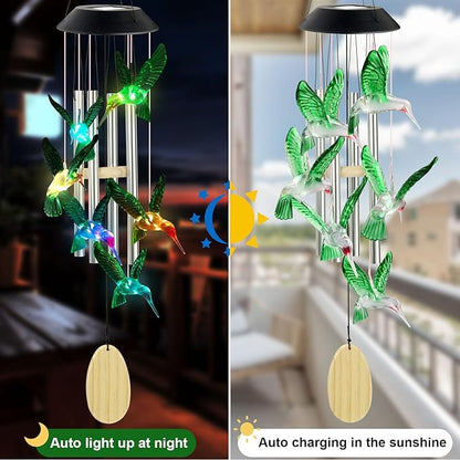 Hummingbird Decorative Mobiles Gifts, Solar Hummingbird Wind Chimes, Gifts for Mom, Women, Grandma, Garden Courtyard Lawn Decor, Gift for Christmas and New Year