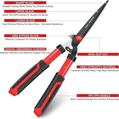 Garden Hedge Shear with Bypass Shear,Garden Hedge Trimmer with Shock Absorbing Cushion,Hedge Clipper for Trimming Border,Bush