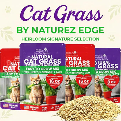 NatureZ Edge Premium Cat Grass Seeds for Indoor Cats, Non GMO - 1 lb Oat & Barley Grass for Indoor Cats, Cat Plant, Kitty Lawn, Pet Grass, Hierba para Gatos, Made in USA