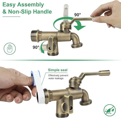 Outside Water Faucet,Outdoor Wall Mounted Garden Double Faucets Two 3/4 inch Brass Ball Valves Water Tap Frost-Proof Outside Spigot Replacement with 2 Outlets for Home Balcony (Bronze 3/4" Male Inlet)