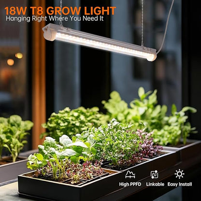 Bstrip T8 Grow Light, 1.4FT 36W (2 x 18W) Plant Lights for Indoor Growing with Timer, Full Spectrum with 660nm Red LEDs, 3467K, Ideal for Indoor Plants, Greenhouse, Seeding, Linkable Design, 2-Pack