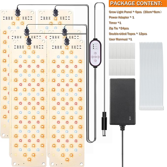 Grow Light,Ultra-Thin Panel Grow Lights for Indoor Plants,474LEDs Full Spectrum Grow Lights for Under Cabinet Plant, Grow Lamp with 4/8/12H Timer,10 Dimmable Levels for Plants Growing (6pcs)