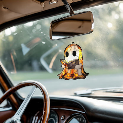 Spooky Cute Ghost Acrylic Suncatcher Stained Glass Effect Window Car Hanging Christmas Ornament Indoor Outdoor Decor Garden Sun Catcher Panel for Halloween Lover for Women Mom Grandma