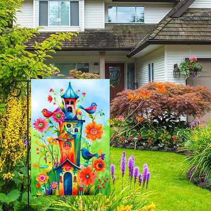 Whimsical Bird Garden Flag 12x18 Inch Double Sided Welcome House Flag Holiday Yard Outdoor Decoration