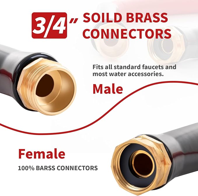 Garden Hose 200ft x 3/4” Hot Water Hose, Heavy Duty -50°F to 190°F,Burst 600Psi Flexible Upgraded Rubber Hoses,3/4” Solid Fittings for All-weather Outdoor Lawn & Garden