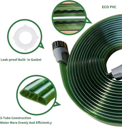 75 FT Flat Sprinkler Hose for Lawn Watering Garden Soaker Hose with Holes, Heavy Duty Lightweight No-Kink Water Hose with Stakes, Irrigation Hose, Great Fun for Kids and Dog