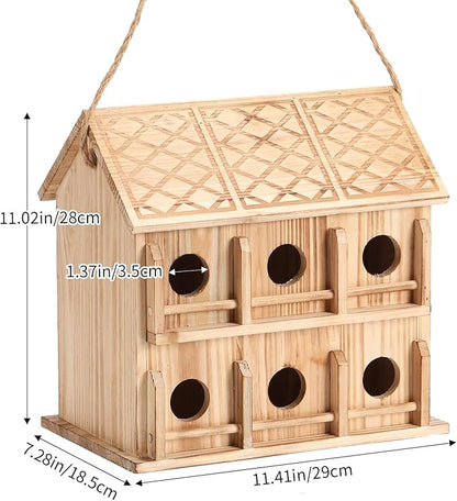 Bird Houses for Outside,12 Hole Bird House Room for 12 Bird Families - Birdhouses for Outdoors Large Hummingbird House (Wooden, Set-1)