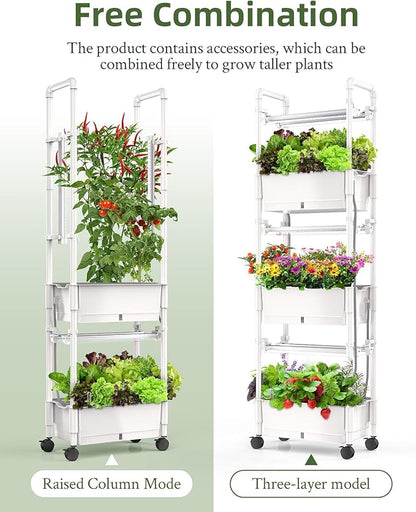 Hydroponics Growing System,AOONEG 42Pods Indoor Herb Garden with LED Grow Light,Hydroponics Growing System Kit with Automatic Timer,Pump System,Adjustable Height (No Seed,Glossy White, 3Layer-42Pods)
