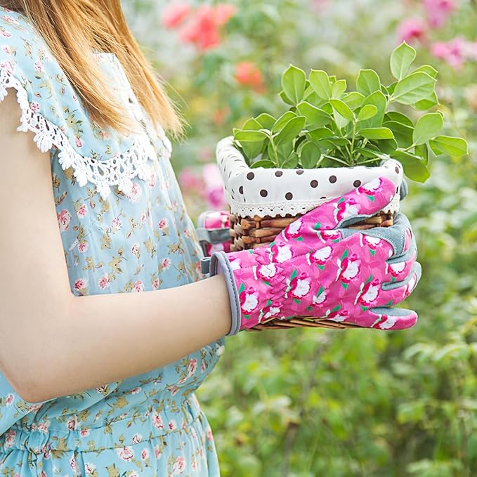 SKYDEER Premium Genuine Deerskin Suede Women's Gardening Gloves, Ultra-Soft Padded, Comfort Fit for Work (SD6612/M)