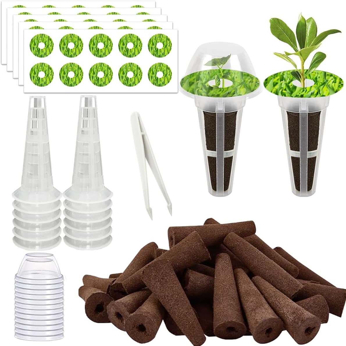 105 Seed Pod Kit for Aerogarden, Hydroponics Accessories for System Compatible with Hydroponics Supplies from All Brands, 30 Grow Sponges, 12 Grow Baskets, 12 Domes, 50 Pod Labels, 1 Tweezer (105 Pcs)