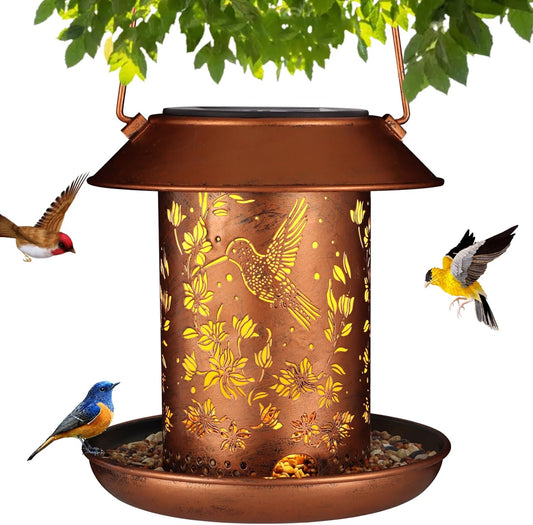 Hummingbird Solar Bird Feeder for Outdoors Solar Lanterns Metal Waterproof Outside Wild Bird Feeders Birthday Gifts for Women Mom Grandma Outdoor Hanging Garden Decor Lights for Yard, Patio
