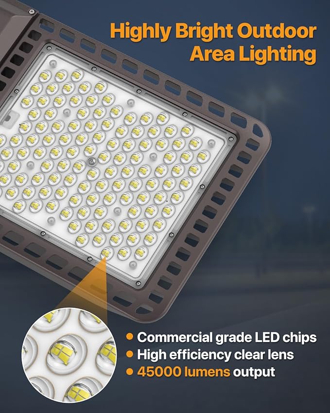 Led Parking Lot Light 300W 45,000LM Slip Fitter Led Street Pole Light with Dusk-to-Dawn Photocell 100-277V IP65 Waterproof Outdoor Commercial Area Lighting for Parking Lot, Roadways 3Pack