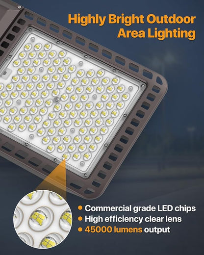 Led Parking Lot Light 300W 45,000LM Slip Fitter Led Street Pole Light with Dusk-to-Dawn Photocell 100-277V IP65 Waterproof Outdoor Commercial Area Lighting for Parking Lot, Roadways 3Pack