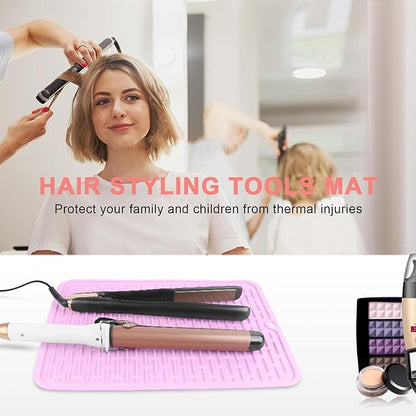 AMIJEAL Oversize Silicone Heat Resistant Mat for Hair Tools, Curling Iron Mat, Hot Tools Holder, Portable Flat Iron Hair Straightener Pad Cover for Travel Vanity Salon(14.2" x 11.0")