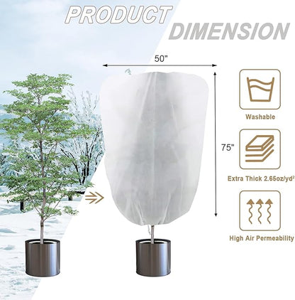 Plant Covers Freeze Protection – 50" × 75" Reusable Plant Protector Bag with Drawstring and Zipper for Plants Trees Shrub, Frost Jacket Warm Blanket for Freeze Frost Protection Season Extension