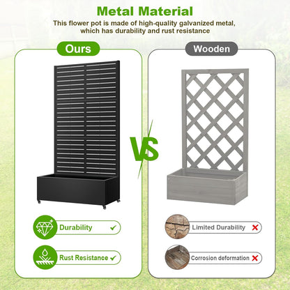 Metal Planter Box with Trellis, 72"x35"x16" Metal Raised Garden Bed with Trellis, Trellis Planter Box with Drainage Holes & Lockable Casters for Climbing Plants, Vegetables, and Vines