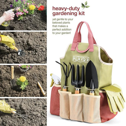 Gardening Tools Set of 10 - Complete Heavy Duty Garden Tools Set with Fashion Handbag - Durable Gardening Supplies Kit Ideal Garden Gifts for Women