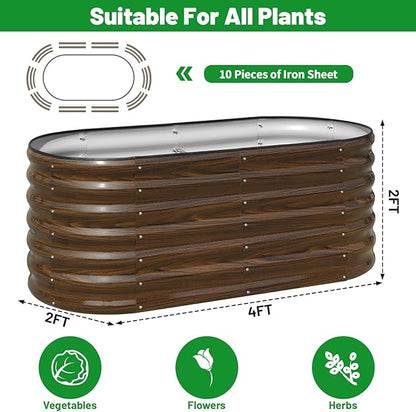 SnugNiture Galvanized Steel Raised Garden Bed, 4x2x2 ft, Outdoor Oval Deep Root Planter Box for Growing Vegetables, Flowers and Fruits
