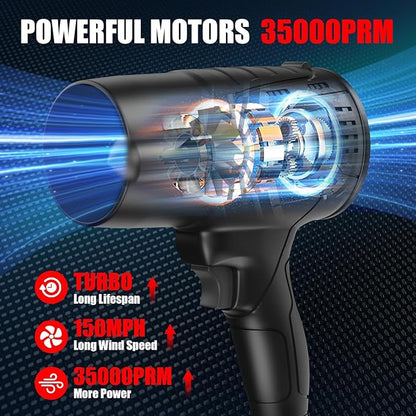 Leaf Blower Cordless with Battery, Turbo Jet Leaf Blower, 21V*2 Pcs Batteries Electric Blower for Patio Cleaning, Lawn Care, Blowing Leaves and Dust