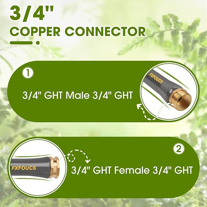 Heavy Duty Garden Hose – 5/8 Inch Flexible, Lightweight Hybrid Hose with 600 PSI Burst Pressure, Swivel Handle,All-Weather Water Hose, Durable Copper Male/Female Fittings (Black, 50FT)