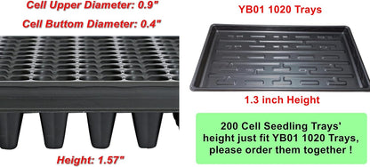 200 Cell Plug Tray, 10pcs-Pack Thick Durable Seed Starter Flats Vegetable Fruit Seeds Seedling Plastic Plug Farmer Nursery Trays Propagation
