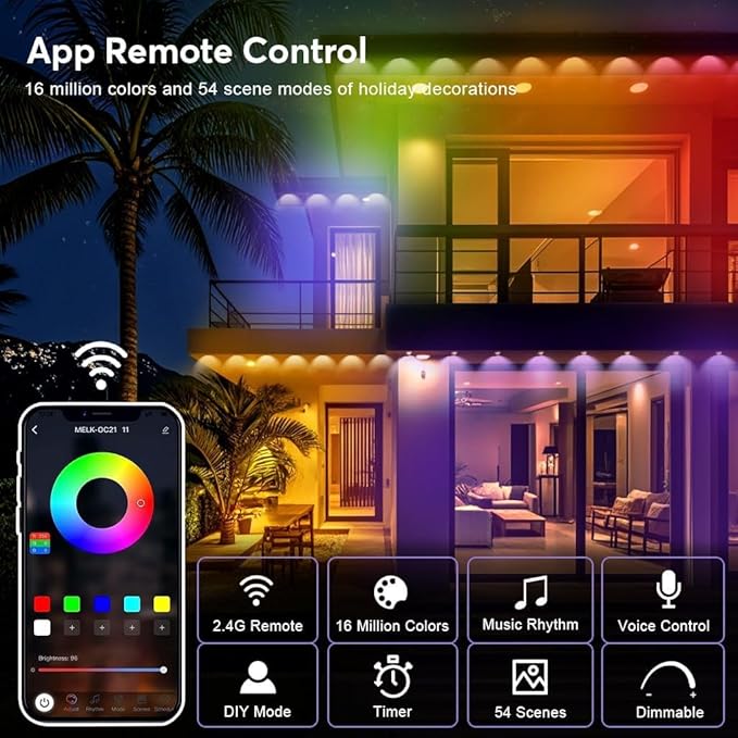 Permanent Outdoor Lights, 300ft Smart RGB+IC LED Lights Outside with 16 Million DIY Colors, IP67 Waterproof Eternity Eaves Lighting for Christmas Halloween Holiday Daily Decorations