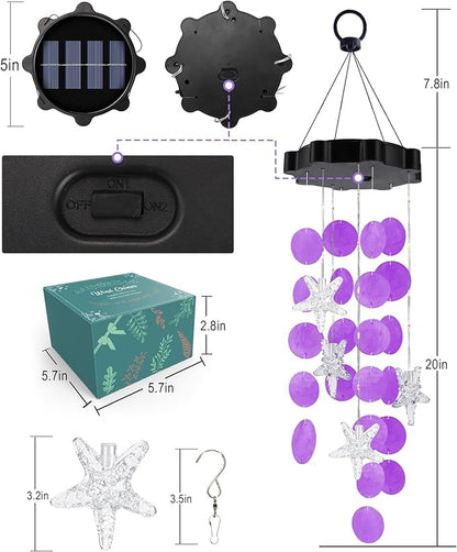 Toodour Solar Wind Chimes for Outside, Shells Light Gifts for Mom Grandma Women Wife Girls, Waterproof Solar Outdoor Decorative Mobile Light for Holiday Garden Porch Yard Outdoor Decor (Purple)