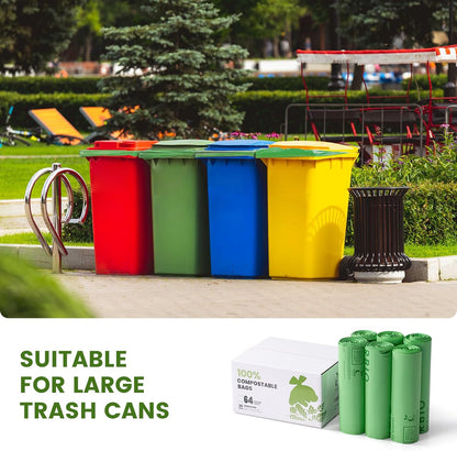 SUPERBIO 64 Gallon Compostable Yard Waste Bags, Lawn & Leaf Bags, 242.3L (60 Count Bulk), Heavy Duty 1.57 Mils, BPI and OK compost INDUSTRIAL