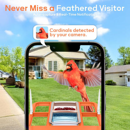 Smart Bird Feeder with Camera,Solar Powered Outdoor WiFi Birds House Camera with Built in AI Identification,Auto Cloud Recording,FHD Video, for Bird Watching,Parents,Orange