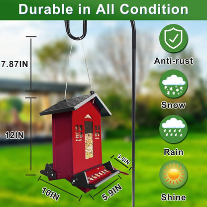 Squirrel Proof Bird Feeder, 6LBS Hanging Bird Seed Feeders for Outdoors, Weight-Activated Perches Metal Wild Birdfeeder for Blue Jay, Cardinal, Garden (Red)